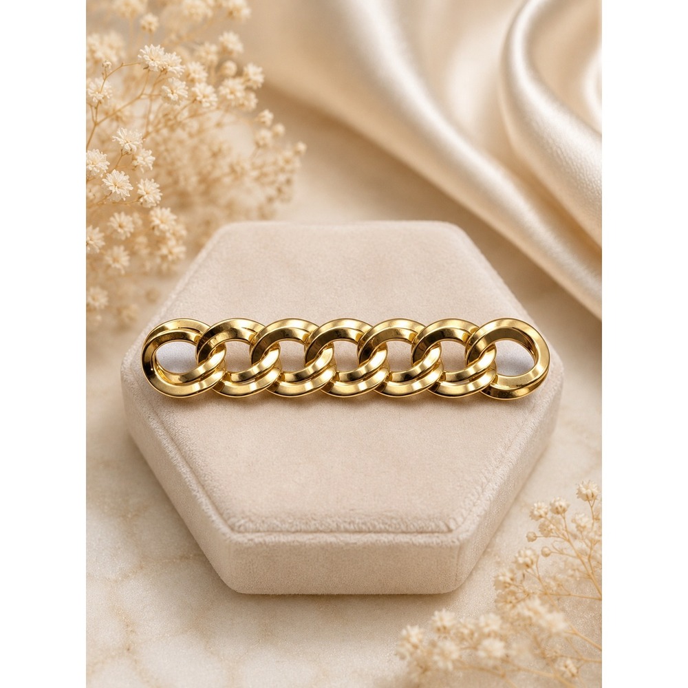 Monet Gold Tone Curb Chain Link Bar Brooch Pin Signed Vintage Statement‎